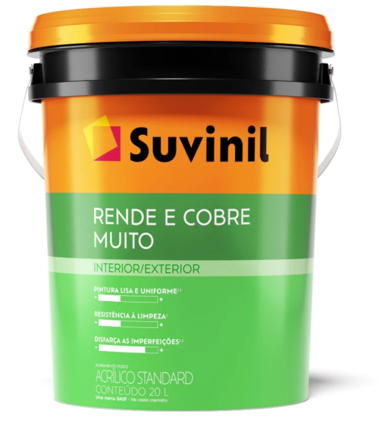 Tinta Acrílica Fosco Standard 20L Branco Neve Rende Cobre Muito - Suvinil